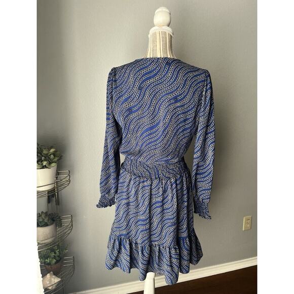Michael Kors Blue Wavy Chain Faux Wrap Women's Ruffle M Dress Retails $155 - Picture 4 of 7